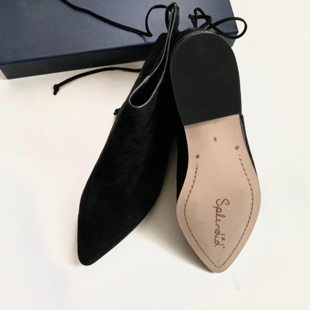 SPLENDID Niva Pointed Toe Fashion Booties Black Suede Leather Flat Ankle Boots 8 - Picture 4 of 6